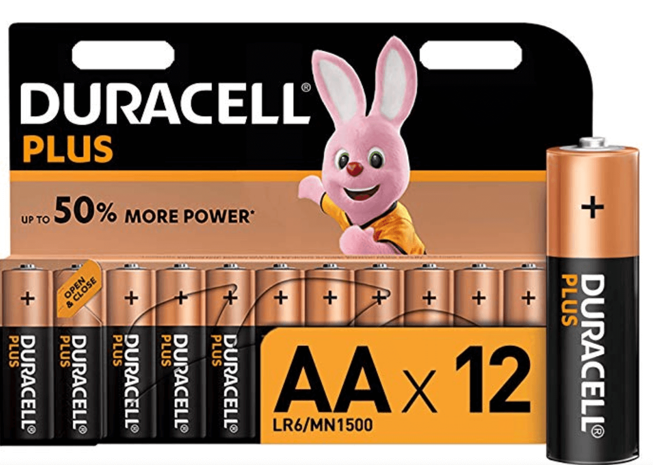 Duracell Plus AA Alkaline Batteries, 1.5 V, LR06 MX1500, Pack of 12