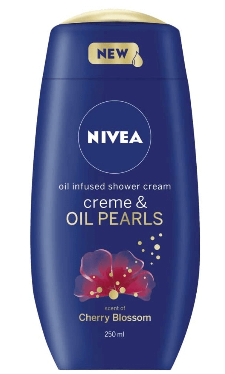 NIVEA Oil Infused Shower Cream, Creme & Oil Pearls (250 ml), Moisturising Shower Gel with Cherry Blossom Scent, Luxurious Body Wash for Women, Body Wash with Argan Oil