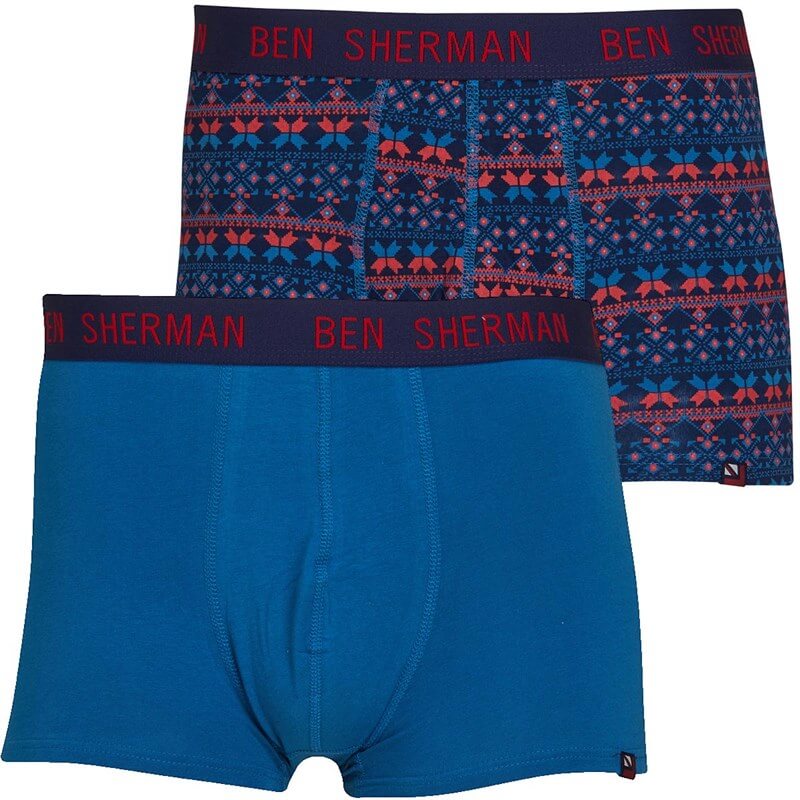Ben Sherman Mens Yule Two Pack Trunks Navy/Red/Blue Print