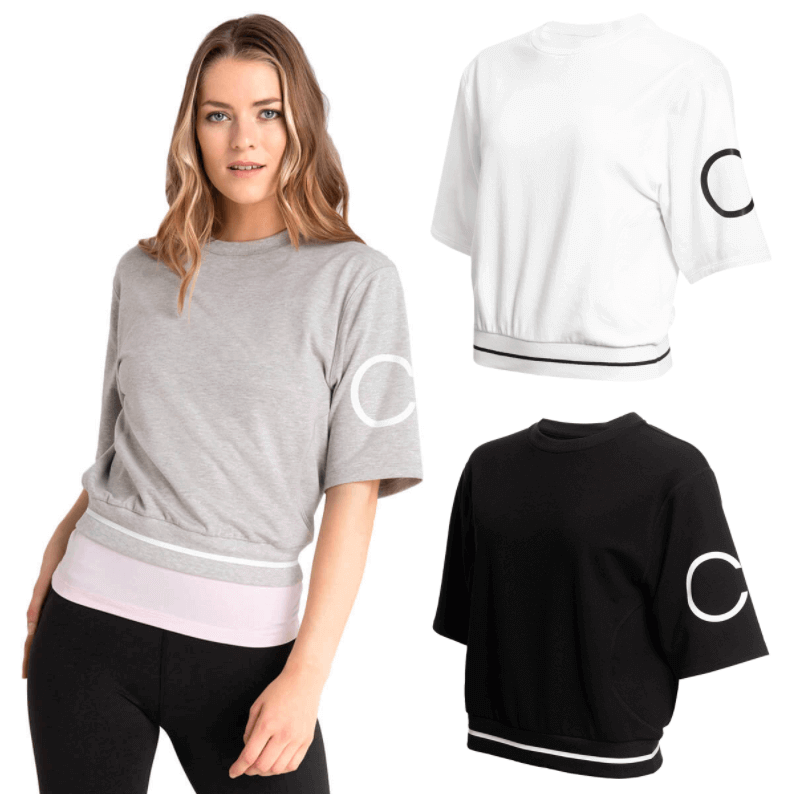 Calvin Klein Womens 2020 Chill Cropped Oversized Wide Short Sleeve Top