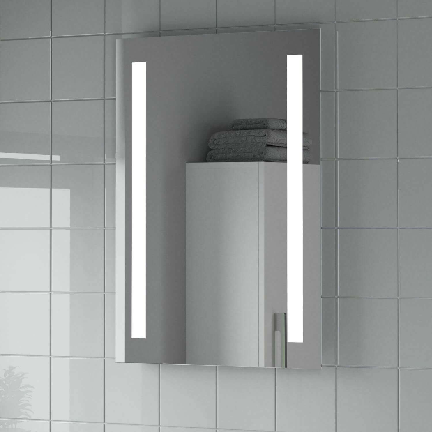 Modern Bathroom Mirror LED Illuminated Rectangular Battery Powered 500 x 700mm