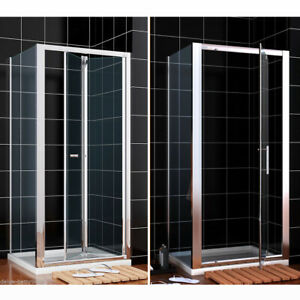  
Bi fold Pivot Shower Enclosure Door Glass Screen Walk In Cubicle Panel and Tray