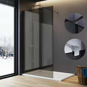  
Black Shower Enclosure Grey Screen 8mm Easy Clean Glass Walk In Wet Room Cubicle