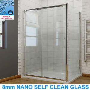  
Shower Enclosure Sliding Door Cubicle Side Panel and Tray&Waste 8mm NANO Glass