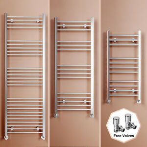  
Chrome Towel Rail Radiator Rads Bathroom Heated Straight Ladder Warmer w/ Valves