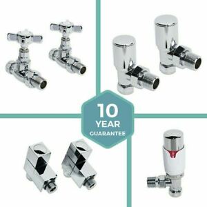 Chrome Heated Bathroom Towel Rail Radiator Valves Taps – 15m  Angled + Straight