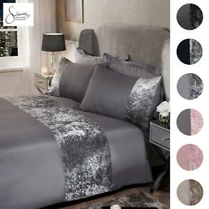  
Sienna Crushed Velvet Panel Duvet Cover with Pillow Case Bedding Set Silver Grey