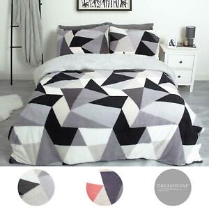  
Dreamscene Shapes Teddy Fleece Duvet Cover with Pillowcase Soft Warm Bedding Set