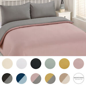  
Brentfords Plain Duvet Cover & Pillowcase Reversible Bedding Set OR Fitted Sheet