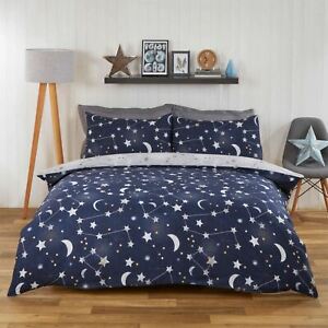  
Dreamscene Moon Stars Galaxy Duvet Cover with Pillowcase Bedding Set Navy Grey
