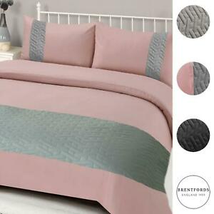  
Brentfords Pinsonic Stripe Duvet Cover with Pillow Case Bedding Set Blush Silver