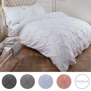  
Highams Pintuck Pleated Duvet Cover with Pillowcase Bedding Set Charcoal White