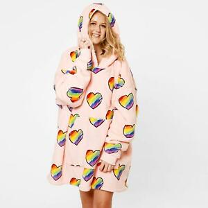  
Dreamscene Rainbow Hoodie Blanket Oversized Wearable Fleece Sherpa Jumper, Blush