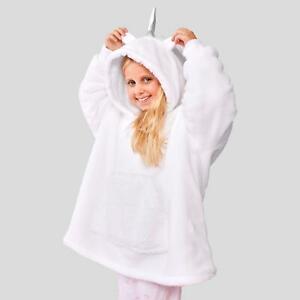  
Dreamscene Unicorn Hoodie Blanket Oversized Kids Ultra Plush Soft Sherpa – White
