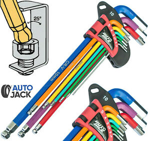  
Autojack Long Ball End Hex Key Set 9pc Metric Colour Coded Allen Tool 1.5 – 10mm