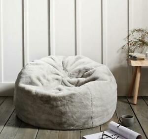  
The White Company Faux Fur Beanbag Dove Grey Faux Suede Base Footstool Seating
