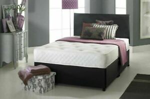  
Leather Divan Bed + Pocket Sprung Mattress + Leather Headboard -COMPLETE BED SET