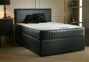  
Simple Faux Leather Divan Bed + Orthopaedic Mattress + Headboard – Good Quality