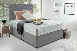  
CHESTERFIELD SUEDE DIVAN BED SET MEMORY MATTRESS 3FT Single 4FT6 Double 5FT King