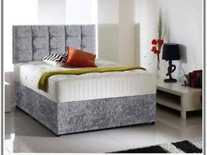  
PLAIN FRIDAY CRUSHED VELVET DIVAN BED WITH UNDER BED STORAGE ORTHOPEDIC MATTRESS