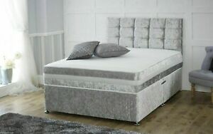  
NEW CRUSHED VELVET DIVAN BED WITH MATCHING MATTRESS AND FREE 20″ 4FT6 DOUBLE 5FT