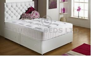 WHITE QUILTED MEMORY FOAM BED DIVAN  MATTRESS NO  HEADBOARD  5FT 4FT6 DOUBLE