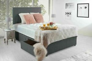  
Grey Suede Divan Bed 10″ Orthopaedic Spring Mattress + Matching Headboard plain