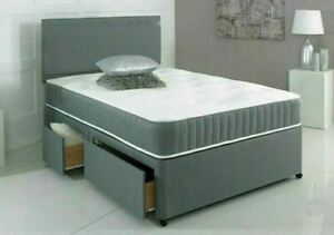  
Grey Divan Bed with Memory Foam Mattress & Headboard 3FT Single 4FT6 Double 5FT