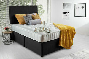  
Plush Black Bed Set Divan with Memory Foam Mattress and a Matching Headboard