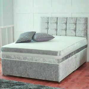  
CRUSHED VELVET DIVAN BED + MEMORY MATTRESS + HEADBOARD 3FT 4FT 4FT6 Double 5FT