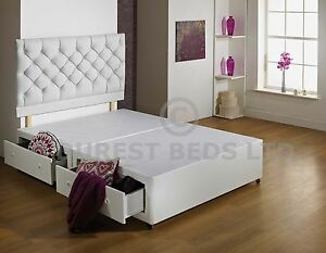  
NEW WHITE 3FT 4FT6 5FT 6FT SIZE LUXURY DIVAN BED BASE+DRAWER+HEADBOARD