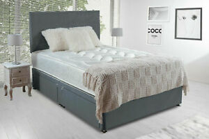  
Grey Suede Bed Set Divan with a Quilted Orthopedic Mattress and a Headboard