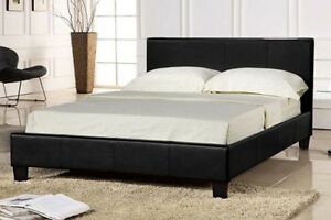 exclusive bed-world 4ft6 black faux leather bed frame