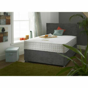  
Grey Suede Divan Bed Set + 2000 Pocket Sprung Memory Foam Mattress + Headboard