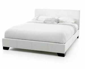 4ft6 white faux leather PU  bed frame