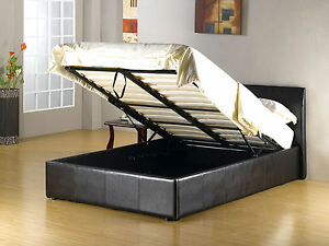 STORAGE OTTOMAN SLEIGH LEATHER BED MATTRESS BUNDLE DEAL BLACK BROWN DOUBLE KING