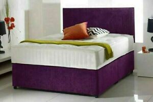  
Divan Bed Set Chenille Aubergine + Memory Foam Mattress + Matching Heaedboard