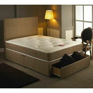 BROWN Q MEMORY FOAM DIVAN BED SET WITH MATTRESS  HEADBOARD 3FT 4FT6 Double 5FT