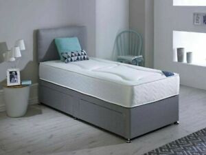  
Grey Chenile Divan Bed + Memory Foam Mattress + Free Matching Headboard