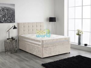  
Crushed Velvet Bed Set Includes a Memory Foam Mattress and a Cubed Headboard