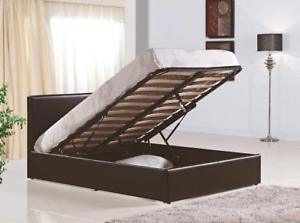 4ft 4ft6 5ft sizeblack brown leather ottoman  bed with mattress/frame option