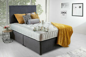  
Plush Grey Bed Set with a Deep Memory Foam Mattress and a Matching Headboard