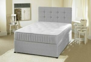  
Grey Cubed Chenile Divan Bed + Memory Foam Mattress + Free Matching Headboard