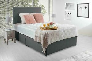  
Suede Divan Bed 10″ Orthopaedic Spring Mattress + Matching Headboard plain