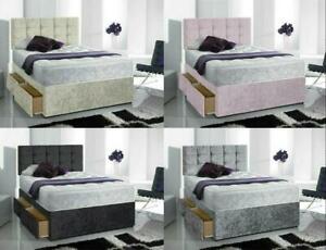 BRAND NEW CRUSHED VELVET DIVAN BED WITH MATCHING MATTRESS AND  20″ HEADBOARD