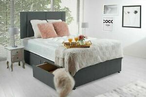  
Grey Suede Divan Bed 10″ Orthopaedic Spring Mattress Matching Padded Headboard