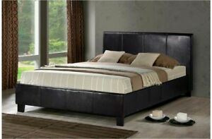 4FT6 5FT OTTOMAN  STANDARD OR STORAGE LEATHER BED BLACK BROWN WHITE + MATTRESS