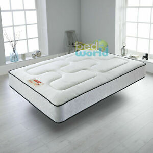  
WHITE QUILTED SPRUNG MATTRESS 3FT 4FT’6 5FT MEMORY FOAM TOPPED MATTRESS DOUBLE