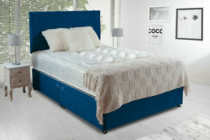  
Plush Blue Bed Set Divan with a Quilted Orthopedic Mattress and a Headboard