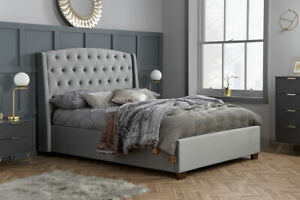  
Balmoral Bed Frame 5FT King Size In Velvet Grey Stunning Winged Headboard